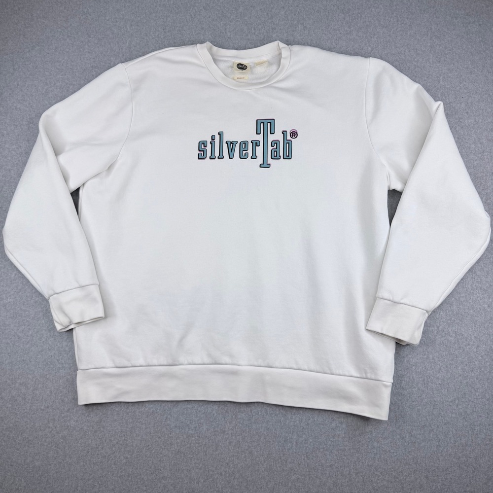 Levis SilverTab Sweatshirt Mens XL White Fleece Pullover Logo Crew Neck Vintage